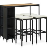 VidaXL 5-delige Tuinbarset met kussens poly rattan zwart
