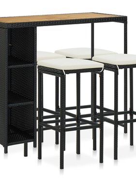 VidaXL 5-delige Tuinbarset met kussens poly rattan zwart