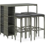 VidaXL 5-delige Tuinbarset met kussens poly rattan grijs