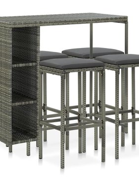 VidaXL 5-delige Tuinbarset met kussens poly rattan grijs