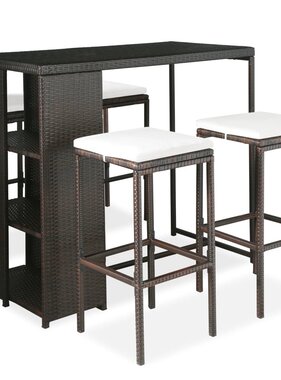 VidaXL 5-delige Tuinbarset met kussens poly rattan bruin