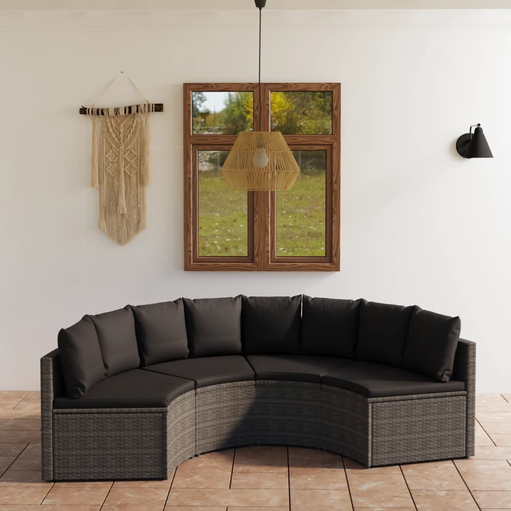 vidaXL 4-delige Loungeset met kussens poly rattan grijs