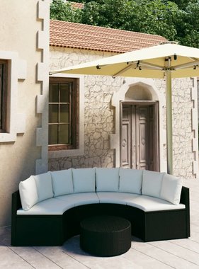 VidaXL 5-delige Loungeset met kussens poly rattan zwart