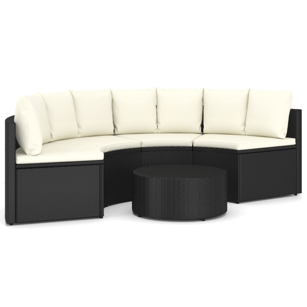 VidaXL 5-delige Loungeset met kussens poly rattan zwart