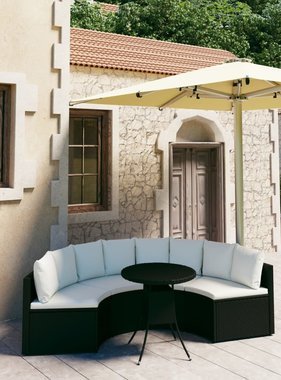 VidaXL 5-delige Loungeset met kussens poly rattan zwart