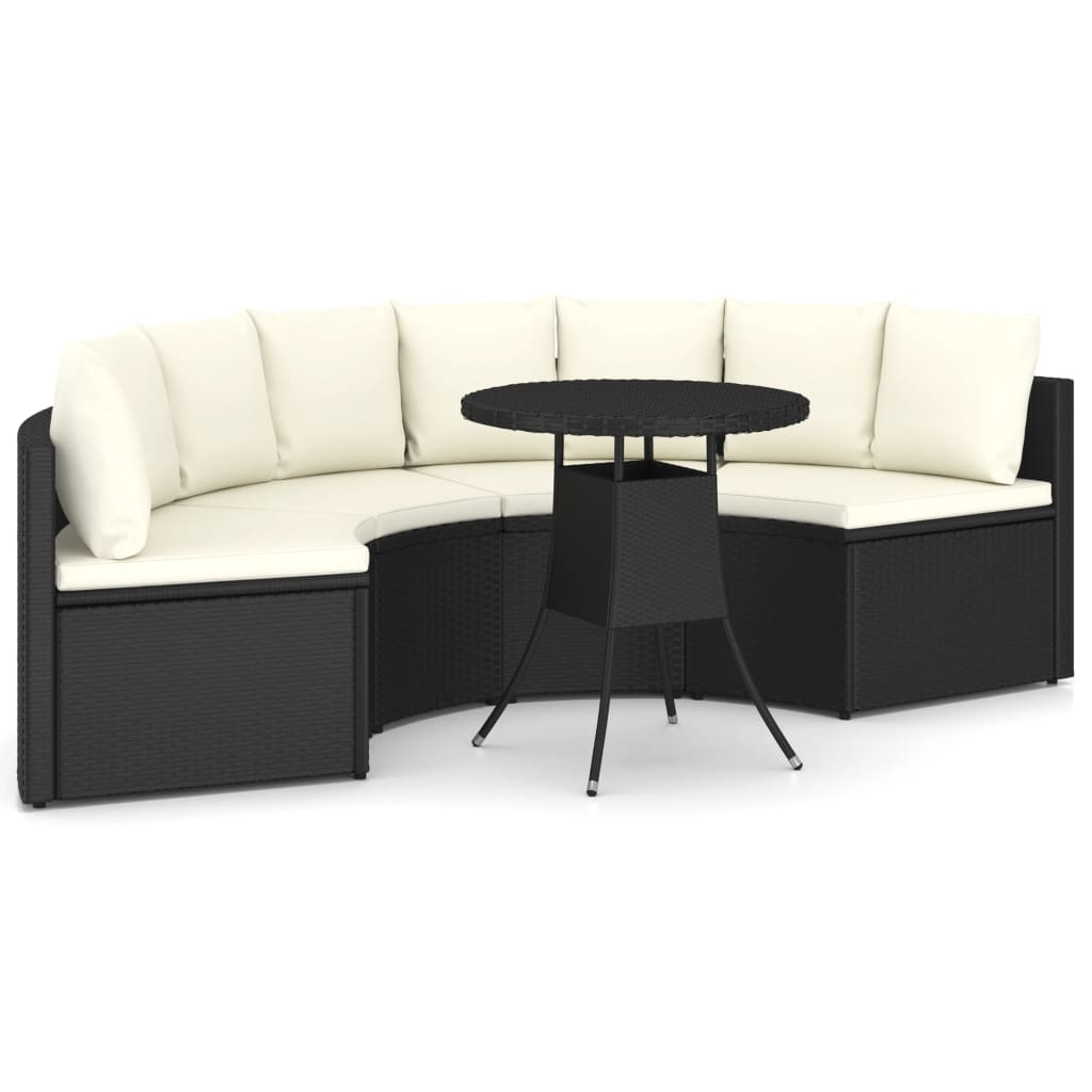 VidaXL 5-delige Loungeset met kussens poly rattan zwart