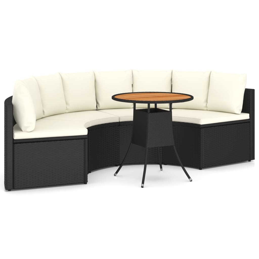 VidaXL 5-delige Loungeset met kussens poly rattan zwart