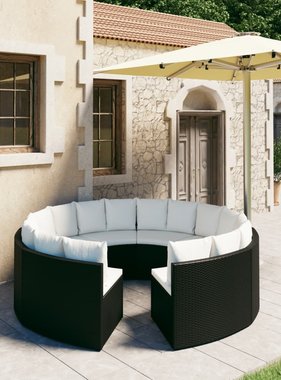 vidaXL 8-delige Loungeset met kussens poly rattan zwart