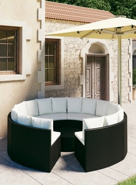 VidaXL 9-delige Loungeset met kussens poly rattan zwart