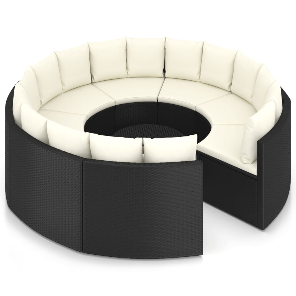 VidaXL 9-delige Loungeset met kussens poly rattan zwart