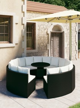 VidaXL 9-delige Loungeset met kussens poly rattan zwart