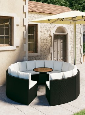 VidaXL 9-delige Loungeset met kussens poly rattan zwart