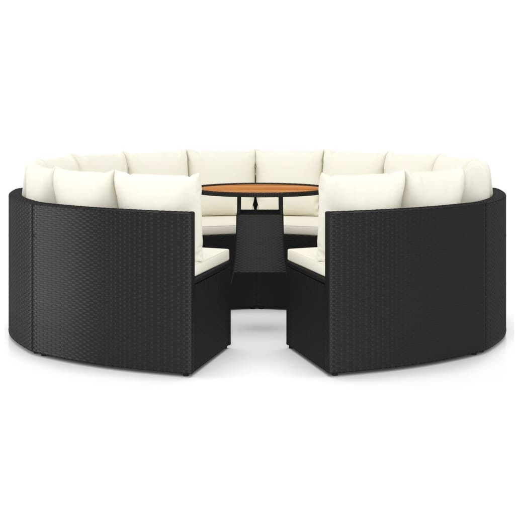 VidaXL 9-delige Loungeset met kussens poly rattan zwart