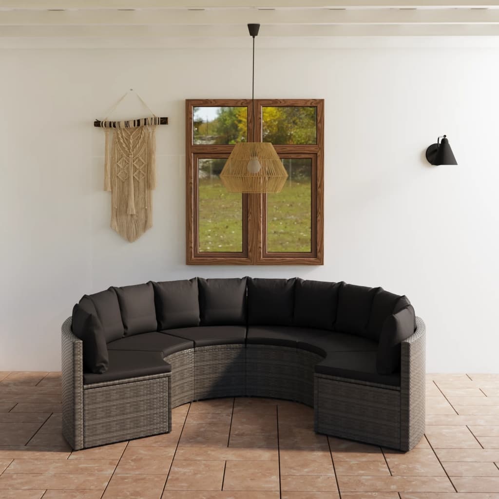 VidaXL 6-delige Loungeset met kussens poly rattan grijs