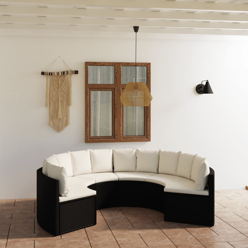 VidaXL 6-delige Loungeset met kussens poly rattan zwart