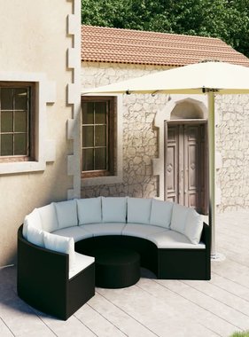 vidaXL 7-delige Loungeset met kussens poly rattan zwart