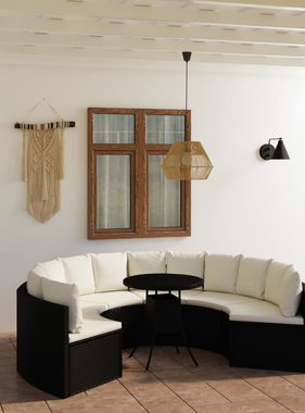 VidaXL 7-delige Loungeset met kussens poly rattan zwart