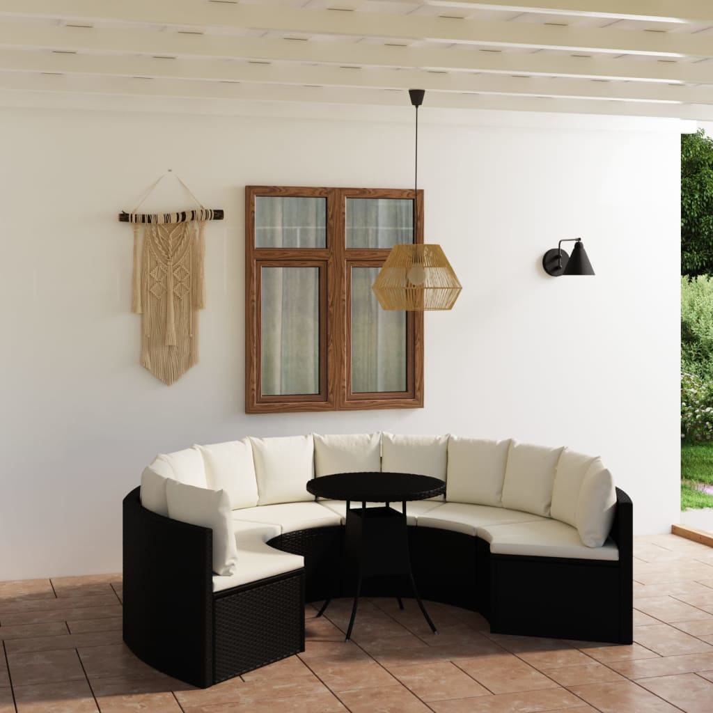 VidaXL 7-delige Loungeset met kussens poly rattan zwart
