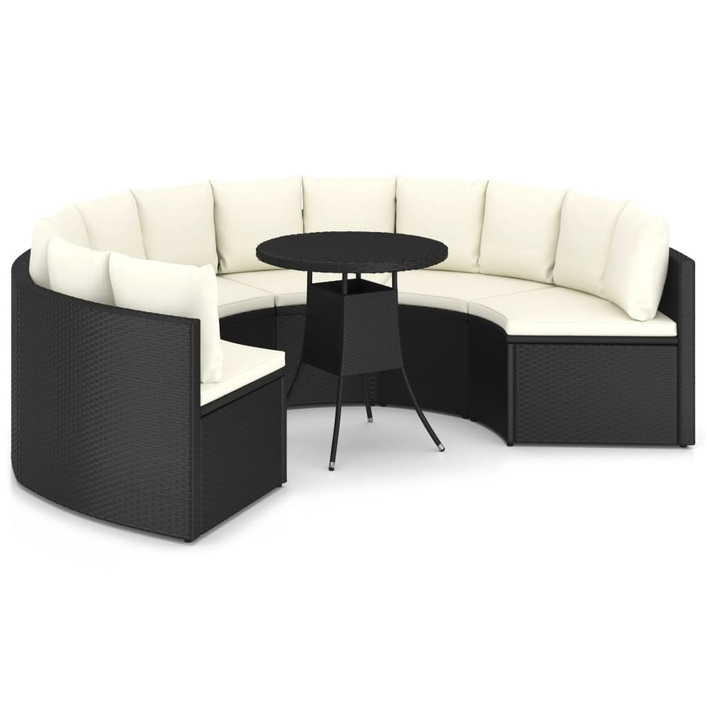 VidaXL 7-delige Loungeset met kussens poly rattan zwart