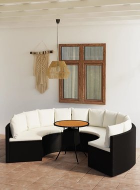 vidaXL 7-delige Loungeset met kussens poly rattan zwart