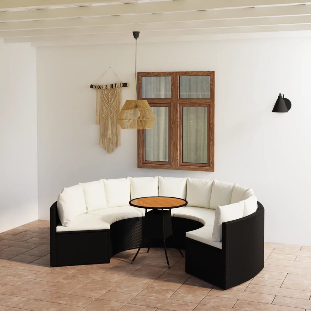 VidaXL 7-delige Loungeset met kussens poly rattan zwart