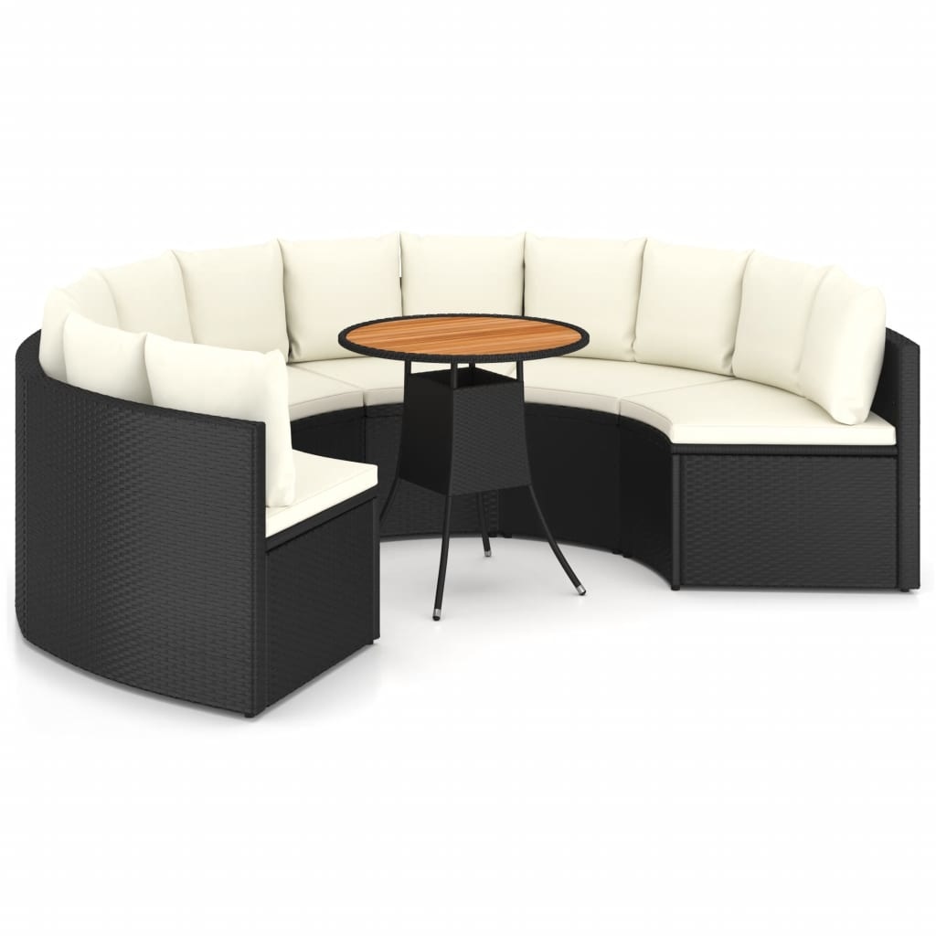 VidaXL 7-delige Loungeset met kussens poly rattan zwart