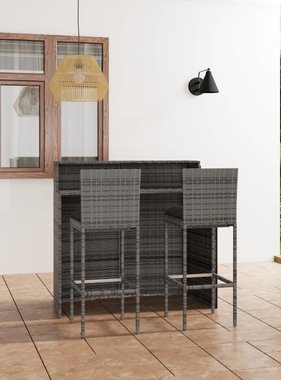 VidaXL 3-delige Tuinbarset met kussens grijs