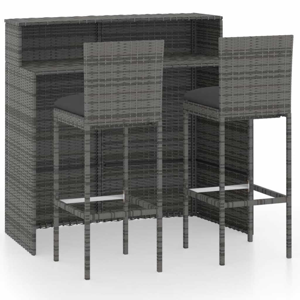 VidaXL 3-delige Tuinbarset met kussens grijs
