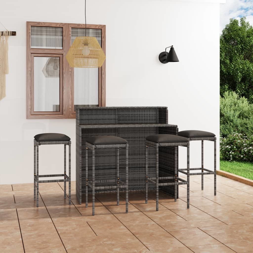 VidaXL 5-delige Tuinbarset met kussens grijs