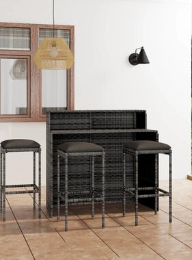 VidaXL 4-delige Tuinbarset met kussens grijs