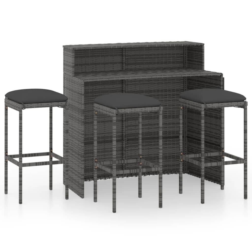 VidaXL 4-delige Tuinbarset met kussens grijs