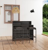 VidaXL 3-delige Tuinbarset met kussens grijs