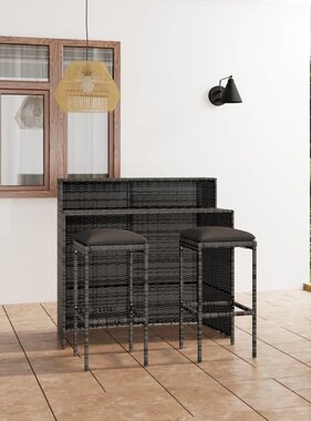 VidaXL 3-delige Tuinbarset met kussens grijs