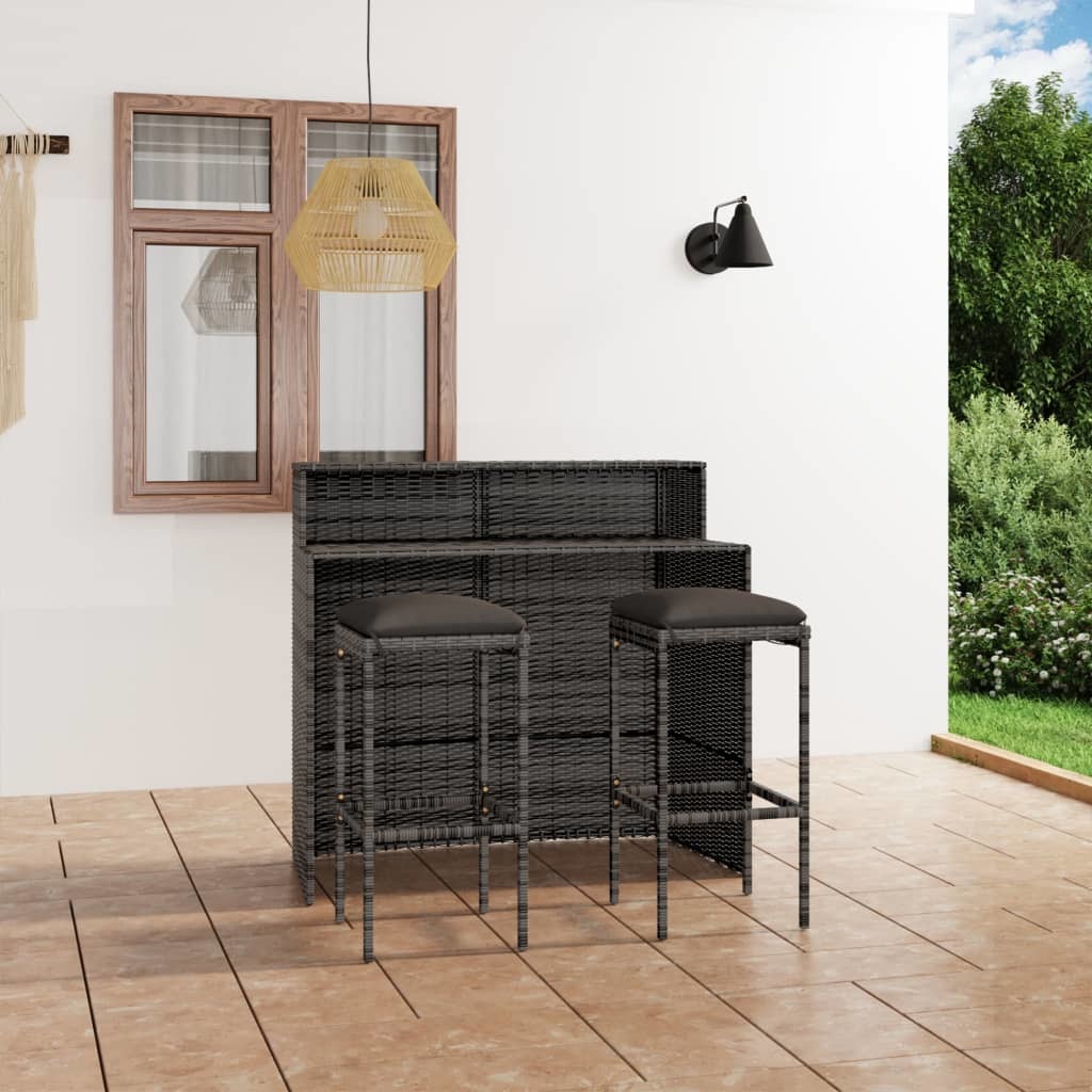 VidaXL 3-delige Tuinbarset met kussens grijs