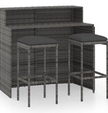 VidaXL 3-delige Tuinbarset met kussens grijs