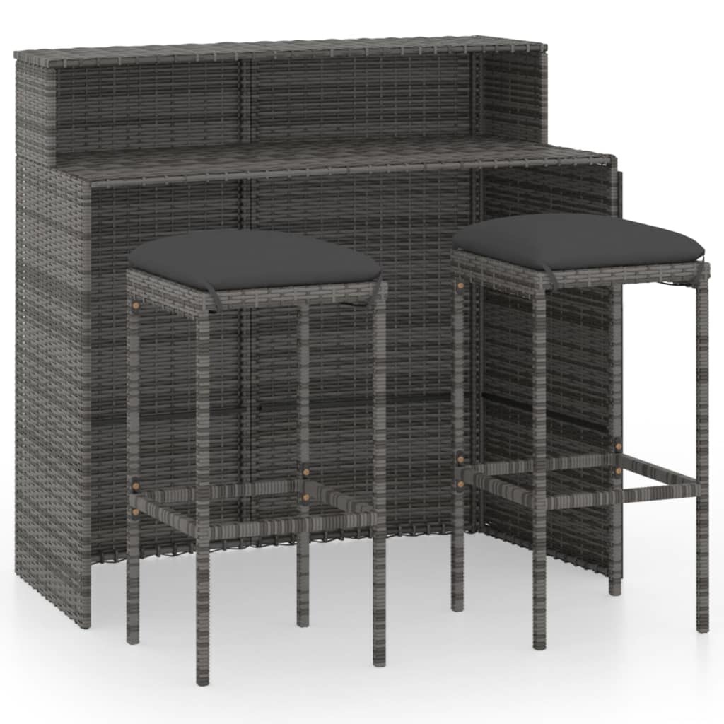 VidaXL 3-delige Tuinbarset met kussens grijs