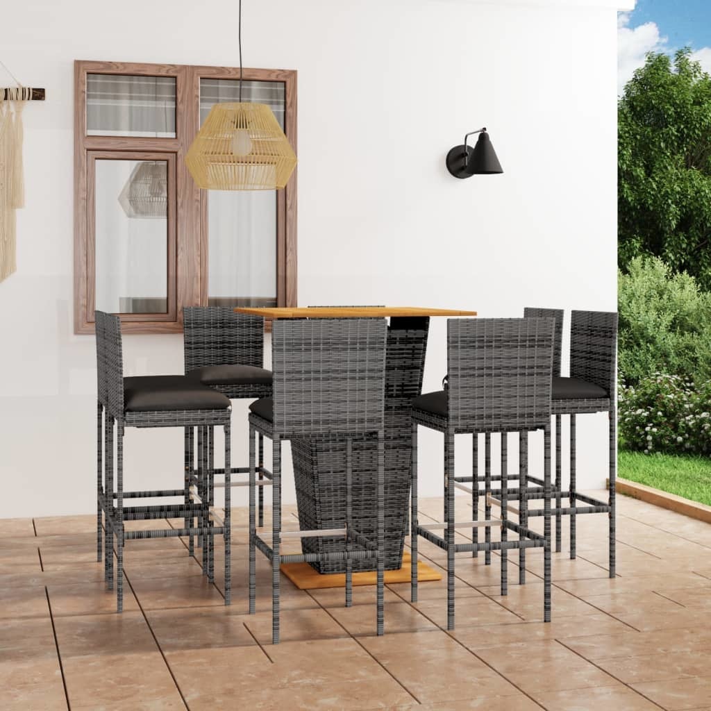 VidaXL 9-delige Tuinbarset met kussens poly rattan grijs