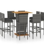 VidaXL 9-delige Tuinbarset met kussens poly rattan grijs