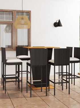 VidaXL 9-delige Tuinbarset met kussens poly rattan zwart