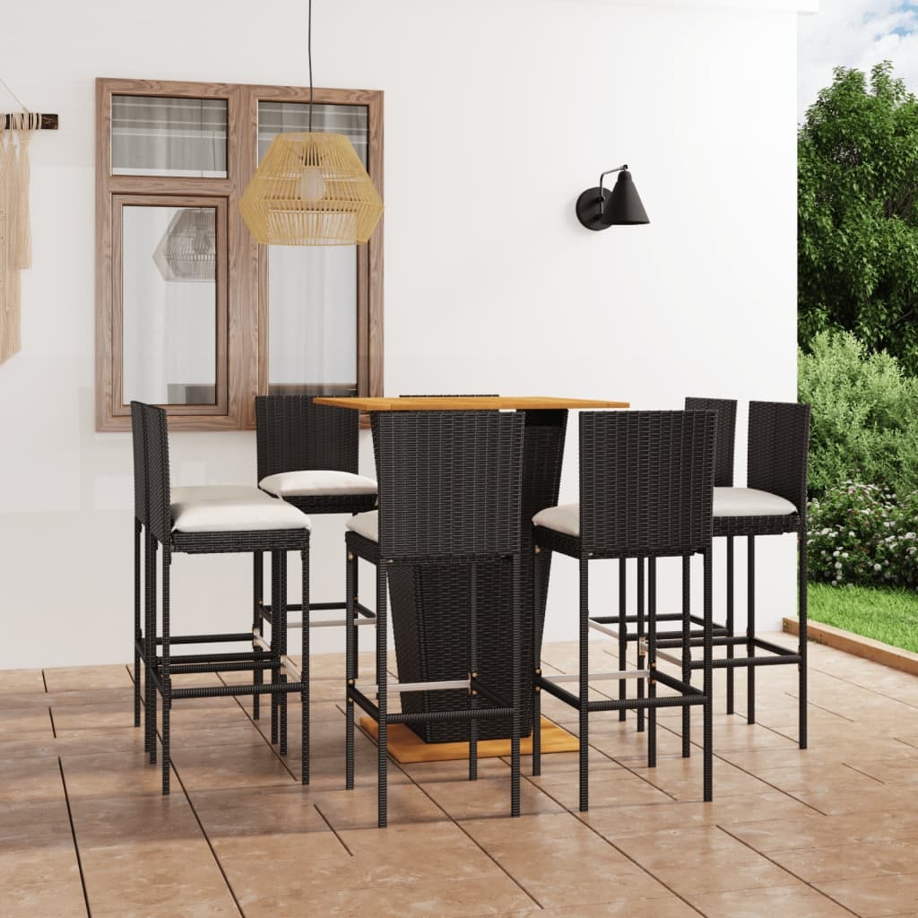 VidaXL 9-delige Tuinbarset met kussens poly rattan zwart
