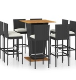 VidaXL 9-delige Tuinbarset met kussens poly rattan zwart