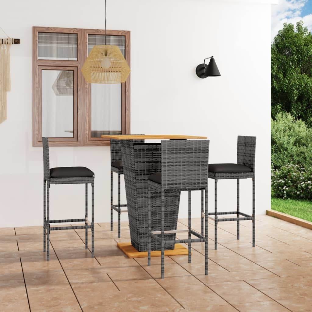 VidaXL 5-delige Tuinbarset met kussens poly rattan grijs