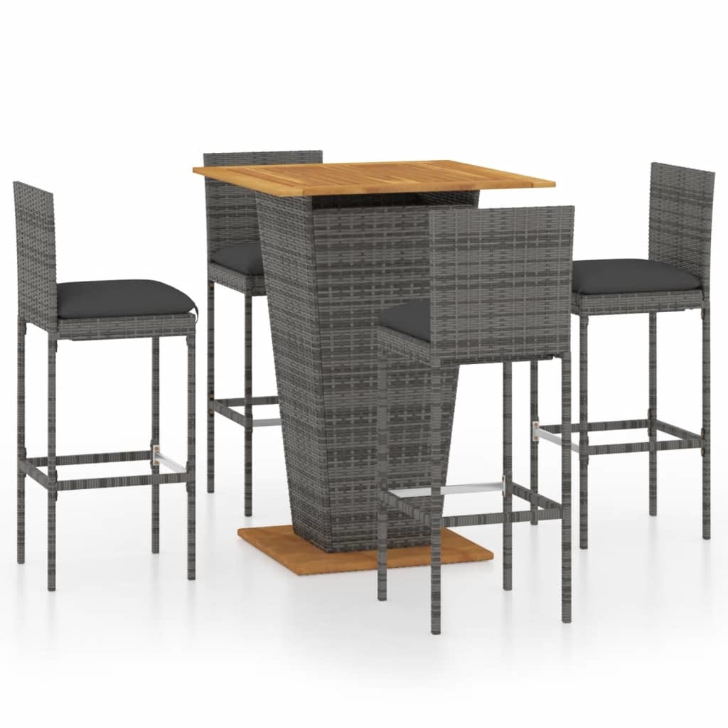VidaXL 5-delige Tuinbarset met kussens poly rattan grijs