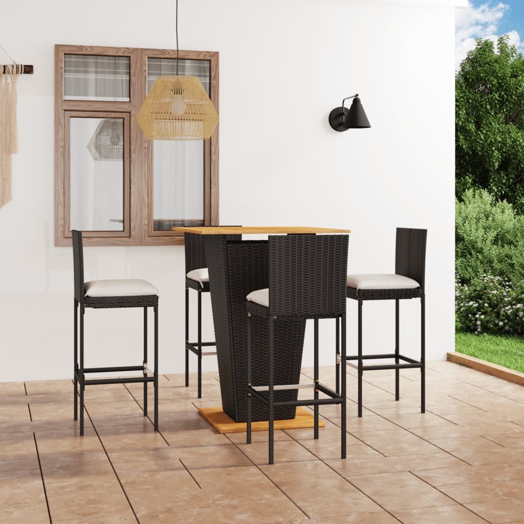 VidaXL 5-delige Tuinbarset met kussens poly rattan zwart