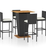 VidaXL 5-delige Tuinbarset met kussens poly rattan zwart