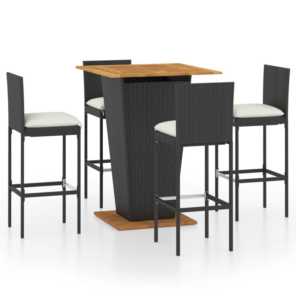 VidaXL 5-delige Tuinbarset met kussens poly rattan zwart