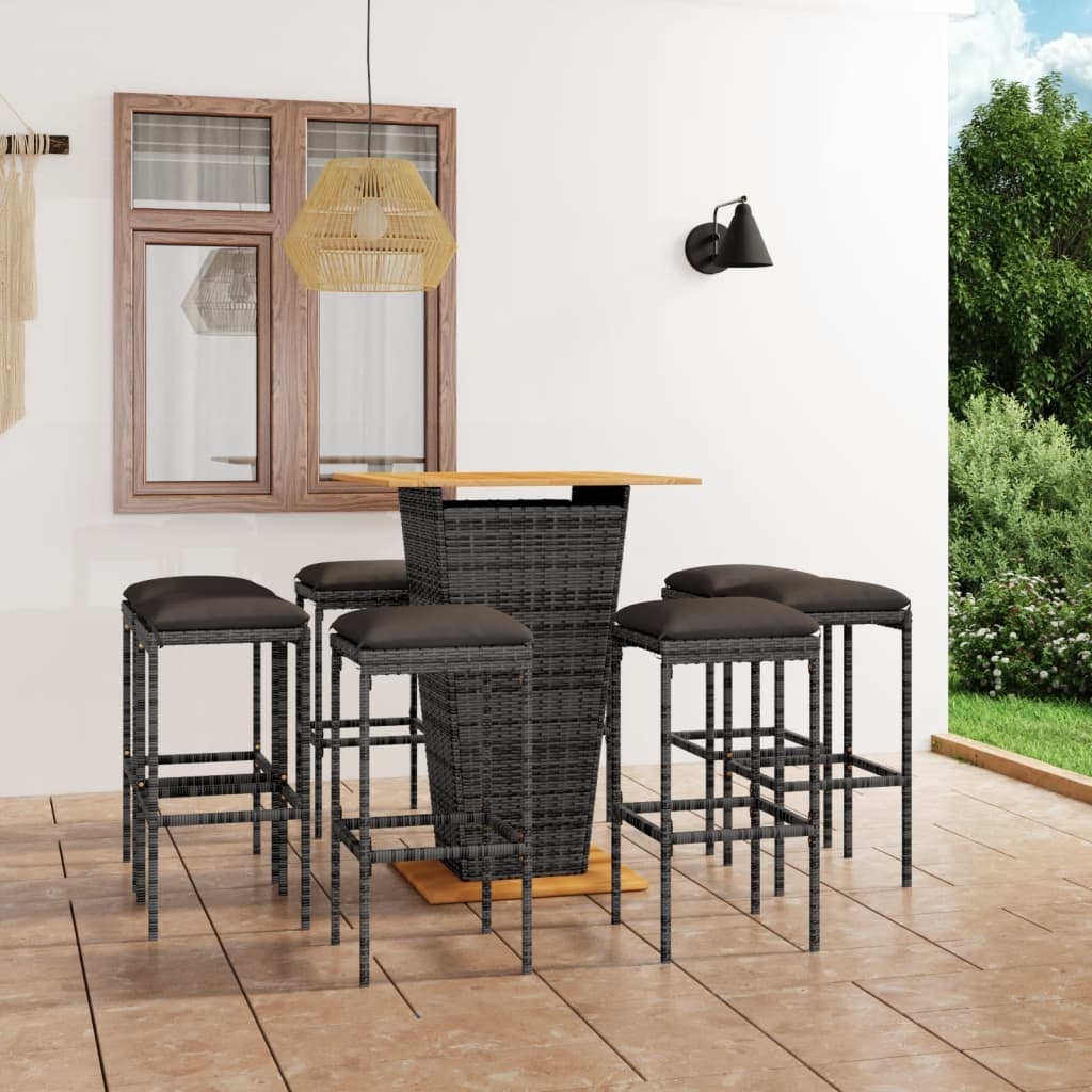 VidaXL 9-delige Tuinbarset met kussens poly rattan grijs
