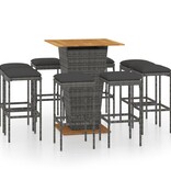 VidaXL 9-delige Tuinbarset met kussens poly rattan grijs