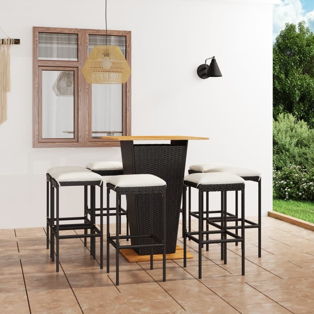 VidaXL 9-delige Tuinbarset met kussens poly rattan zwart
