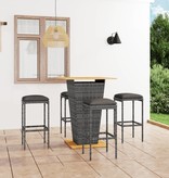VidaXL 5-delige Tuinbarset met kussens poly rattan grijs